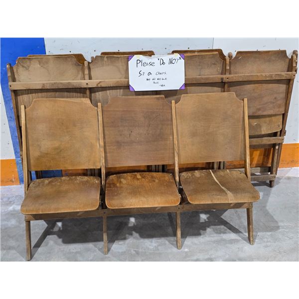 (3) Sets of Antique Wooden Chairs – (1) Row of 3, (2) Rows of 4