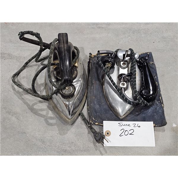(2) Vintage/Antique Irons – includes (1) Case