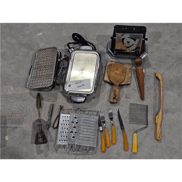 Misc. Vintage Kitchen Lot, inc. Press, Toaster, Grater Set, etc.