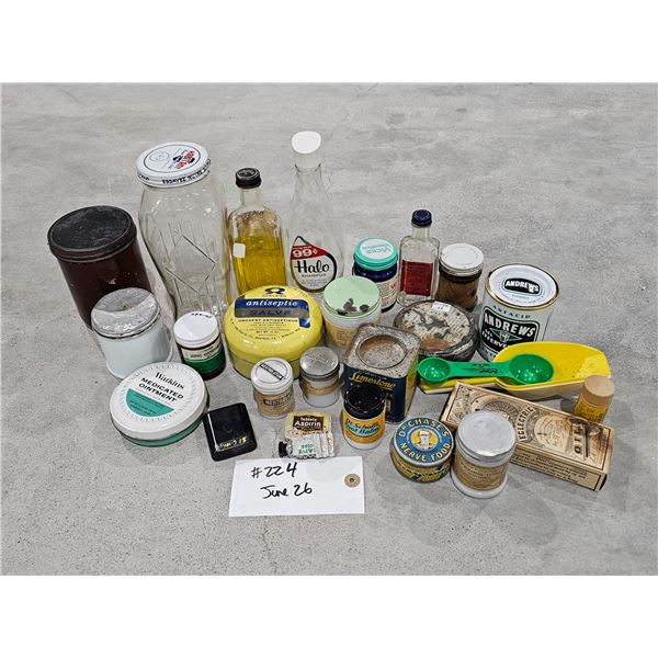 Vintage Pharmaceutical Bottles, Tins, etc.