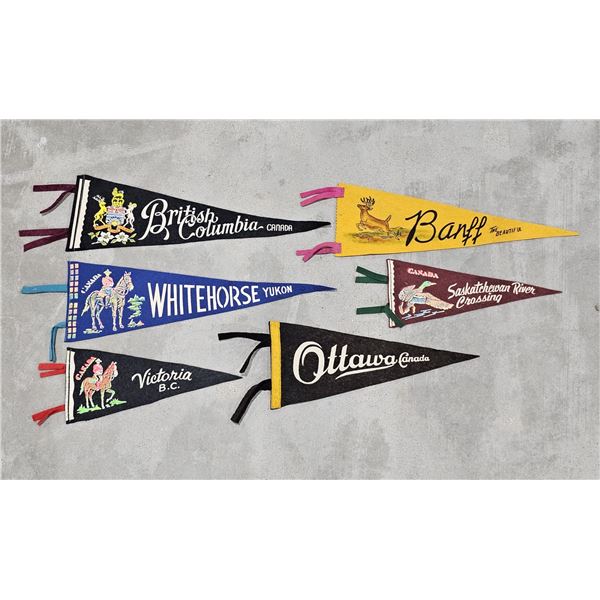 (6) Vintage Souvenir Felt Pennants