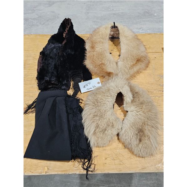 (3) Vintage Fur Stoles and (1) Vintage Black Shawl