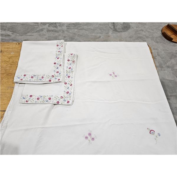 (2) Vintage Embroidered Pillowcases, (1) Embroidered Duvet Cover