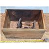Image 1 : Vintage Wooden Apple Crate, Antique Cast Iron Skate Sharpening Device (?)