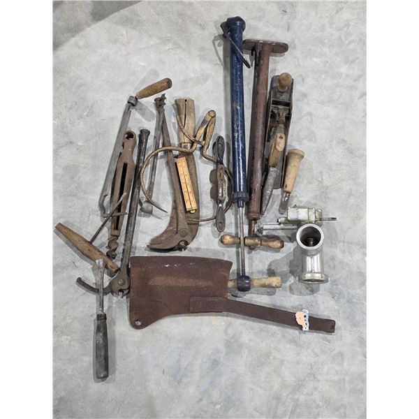 Lot of Antique Workshop Hand Tools, meat cleaver, etc.