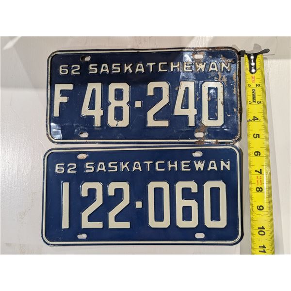 (2) Vintage Sask license Plates 1962