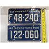 Image 1 : (2) Vintage Sask license Plates 1962