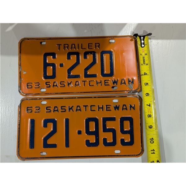 (2) Vintage Sask license Plates 1963