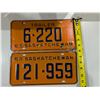 Image 1 : (2) Vintage Sask license Plates 1963
