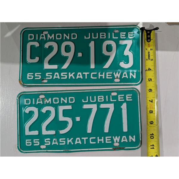 (2) Vintage Sask license Plates 1965