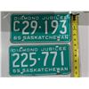 Image 1 : (2) Vintage Sask license Plates 1965