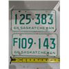Image 1 : (2) Vintage Sask license Plates 1966