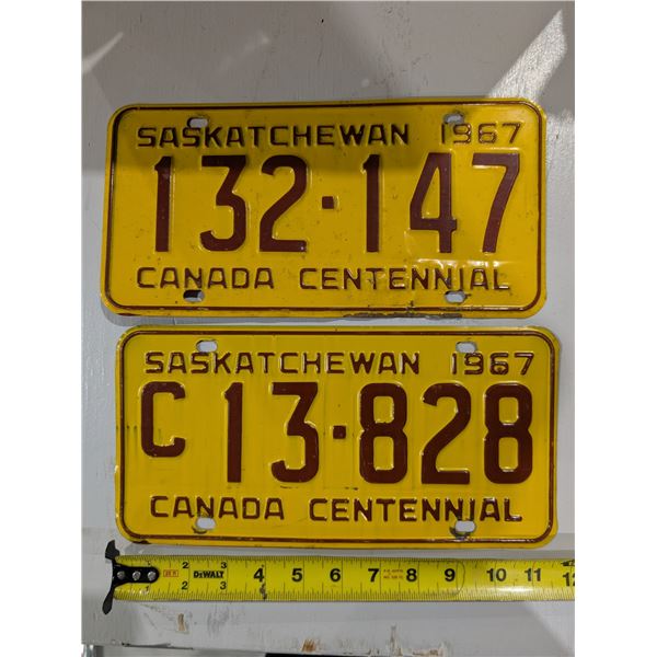 (2) Vintage Sask license Plates 1967