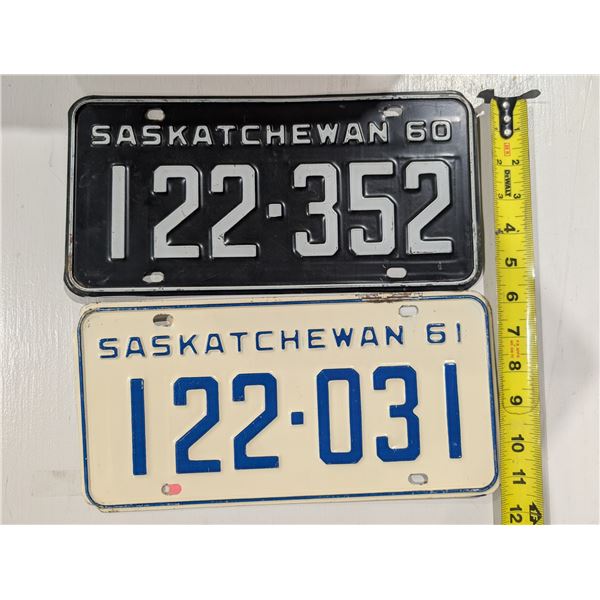 (2) Vintage Sask license Plates 1960-61