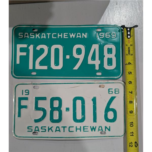 (2) Vintage Sask license Plates 1968-69