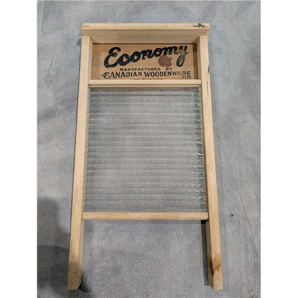Vintage Canadian Economy Wood and Glass Washboard