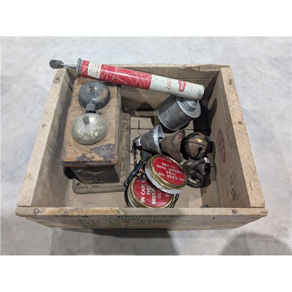 CIL Ammunition Box w/ Vintage bells, telephone, and etc.