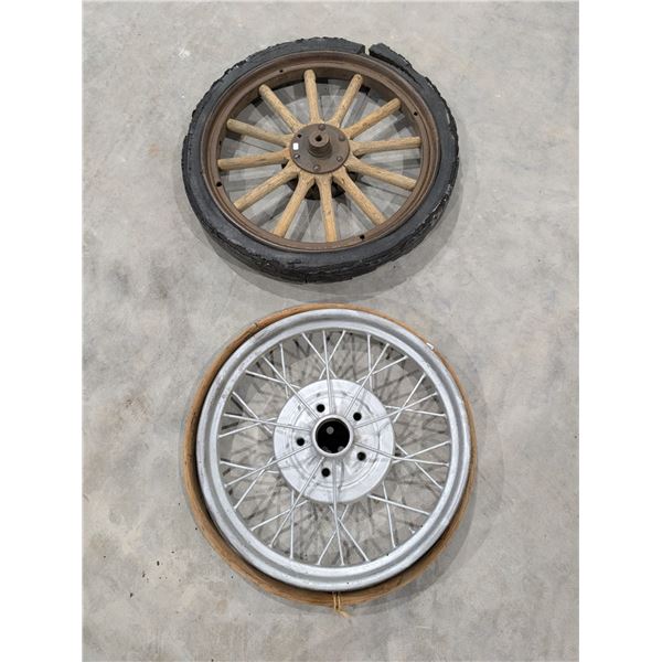 (2) Vintage Wheels (1) Chrome, (1) Wood and Metal