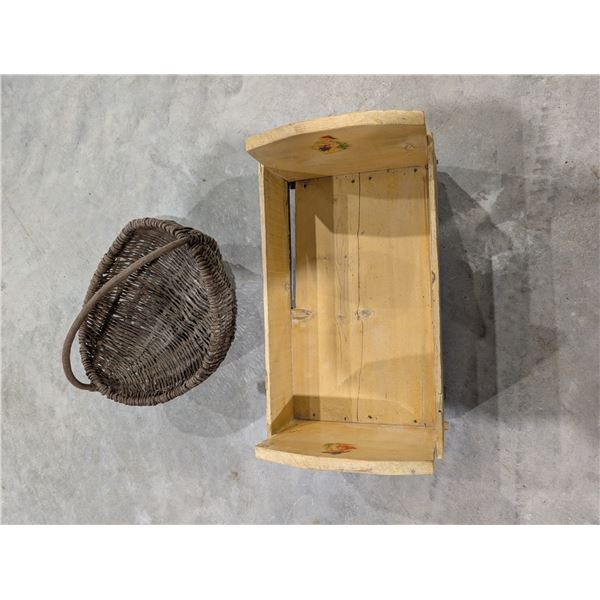 Vintage Wooden Child's Doll Crib and Vintage Wicker basket