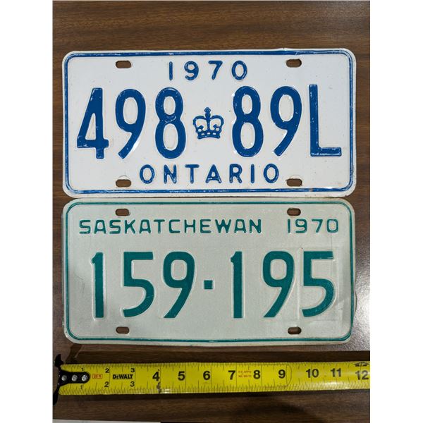 (2) Vintage Sask and Ontario License Plates 1970