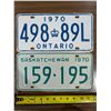 Image 1 : (2) Vintage Sask and Ontario License Plates 1970