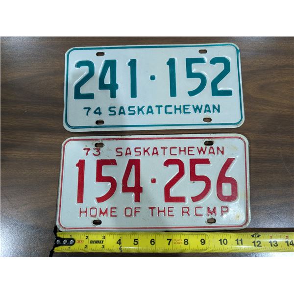 (2) Vintage Sask License Plates 1973-74