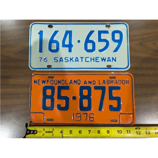 (2) Vintage Sask License Plates 1976