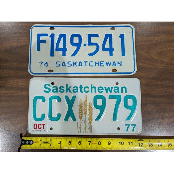 (2) Vintage Sask License Plates 1976-77