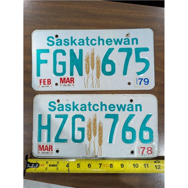 (2) Vintage Sask License Plates 1978-79