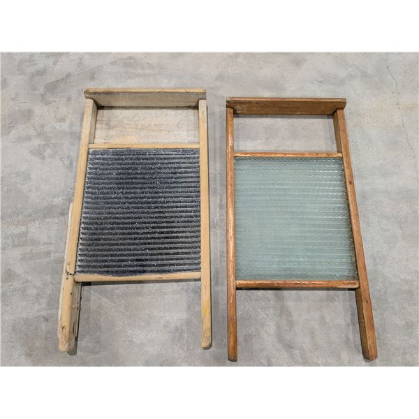 (2) Vintage Wood and glass/Enamel Wash boards