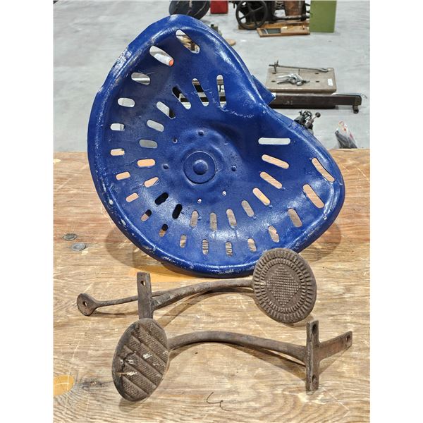 tin tractor seat and pair of buggy steps