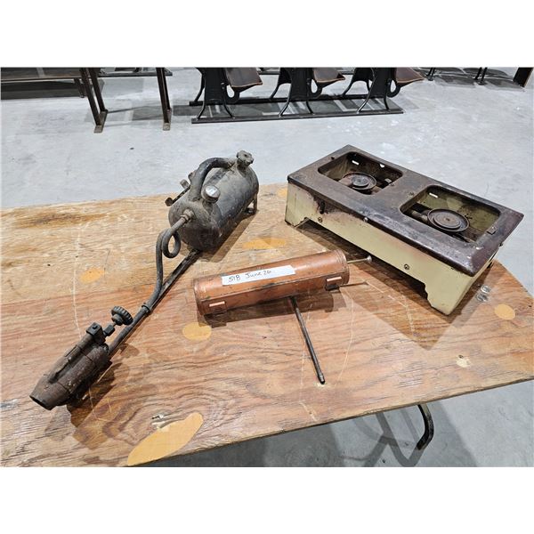 Vintage 2-Burner Camp Stove, Antique Blowtorch, Copper Pump