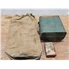 Image 1 : WWII Saskatchewan Military Kit Bag, Gunpowder Tin & Canister Lot
