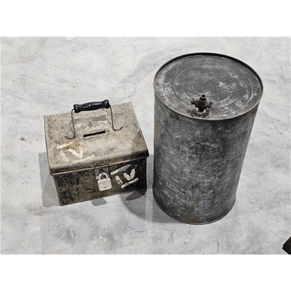 Antique Metal Storage Coin Box (Padlocked), Galvanized Fuel Tin