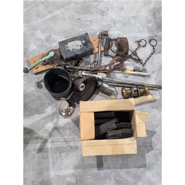 Antique Tools, Chrome Plated Metal Flashlight, etc.