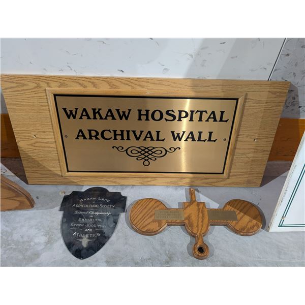 (3) Vintage Wakaw Wall Plaques 9Hospital, Wakaw Lake, and etc.)