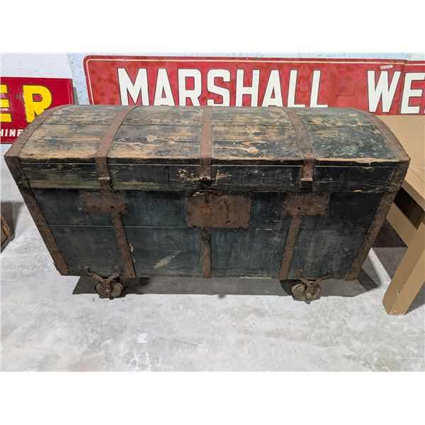 Antique Rolling Wood Storage Chest 32x23x55