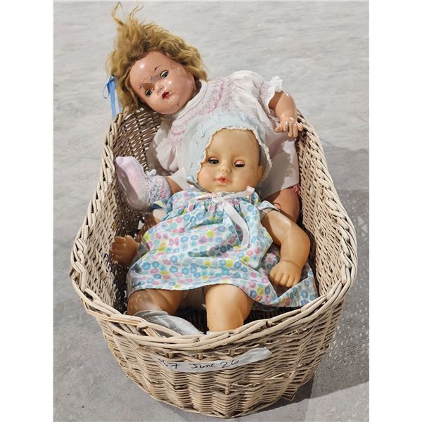 (2) Vintage Dolls in Basket