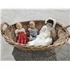 Image 1 : (3) Vintage/Antique Dolls in Basket, inc. (1) w/ Porcelain Head and Limbs.
