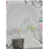 Image 3 : Lot of Misc. Hand Embroidered Baby Linin, Basket, (2) Vintage Glass Chimneys etc.