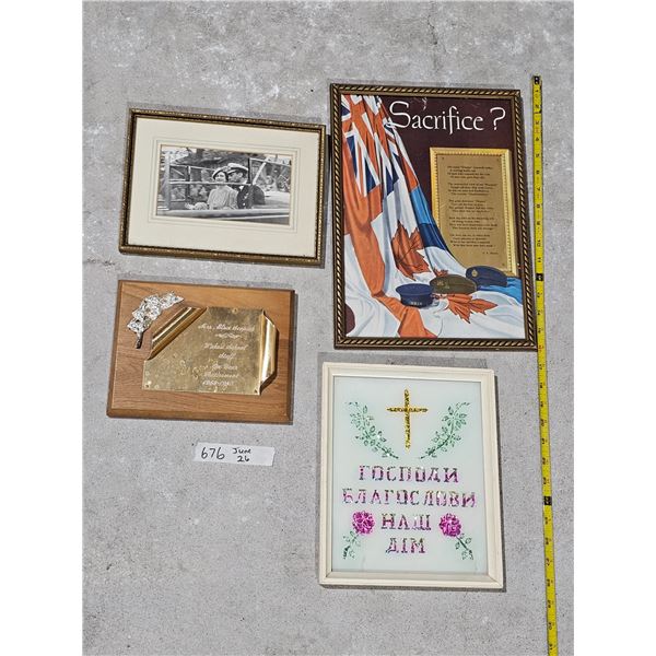(4) Assorted Vintage Pictures/Plaques inc. 1939 Royal Tour Photgraph