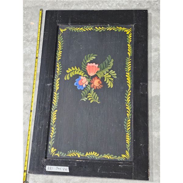 Antique Hand-Painted Decorative European Folk Art Wooden Cabinet Door or Trunk Lid