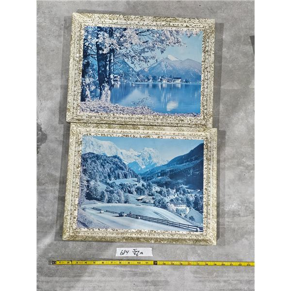 Pair Vintage Mid Century Bavarian Alps Landscape Prints