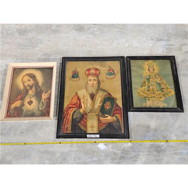 Vintage Ukrainian Orthodox Icon Print Lot - Infant of Prague, St Nicholas, Sacred Heart
