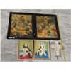 Image 1 : Antique Catholic Print Lot (Sacred Heart Jesus & Mary, Crucifixion, etc.), Cemetery Cross