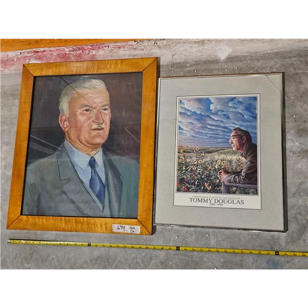 Mixed Framed Art Lot - Tommy Douglas Quote Print & Portrait Painting