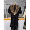 Image 1 : Vintage Black Crepe Dress w/ Fox Fur (?) Trim, 45” Length