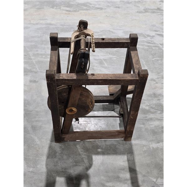 Antique Wooden Box Frame Spinning Wheel, 30”