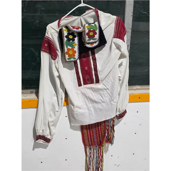 Vintage Traditional Ukrainian Shirt & Sash, Vintage Beadwork