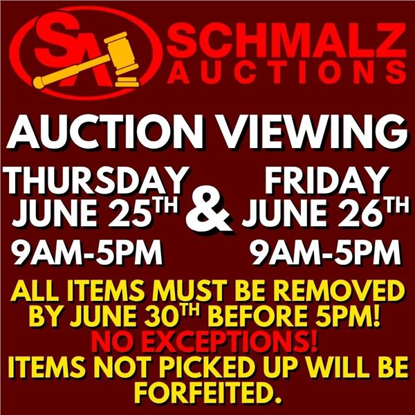 Preview will be available Friday June 25th from 9am-5pm, and sale day Saturday June 26th from 9am-5p